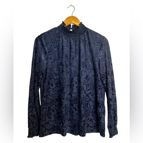 Liz Claiborne Tops - Liz Claiborne Career Long Sleeve Blouse | Blue Velvet | High Neck | Floral | M